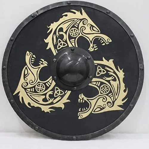 Vista 2 de Escudo de armadura vikingo medieval 24 '' Escudo redondo de madera - Estilo 24 Negro, Negro