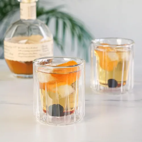 Vista 6 de Viski Vasos de doble pared con diseño de cristal cortado, aptos para lavavajillas, 10.5 onzas, juego de 2