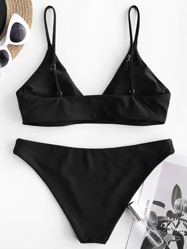Vista 3 de ZAFUL - Conjunto de traje de baño tipo bikini de dos piezas con tirantes delgados y bralette de mujer