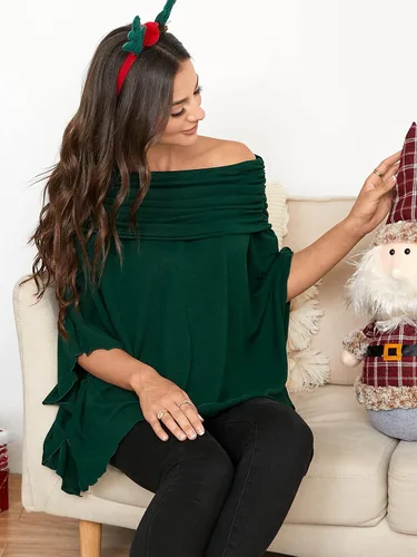 Vista 4 de kenoce Blusa de un hombro descubierto dobladillo irregular de punto suave ponchos de punto