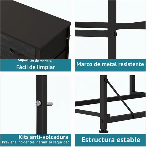 Vista 7 de LUMTOK - Cómoda de 10 cajones, cómodas de tela para dormitorio, pasillo, guardería, armarios, marco de acero, parte superior de madera, mango fácil