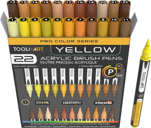 Vista 11 de TOOLI-ART Juego de 22 rotuladores de pintura acrílica con punta de pincel flexible de 1 a 0.276 in para pintura de rocas, vidrio, tazas, madera, Azul