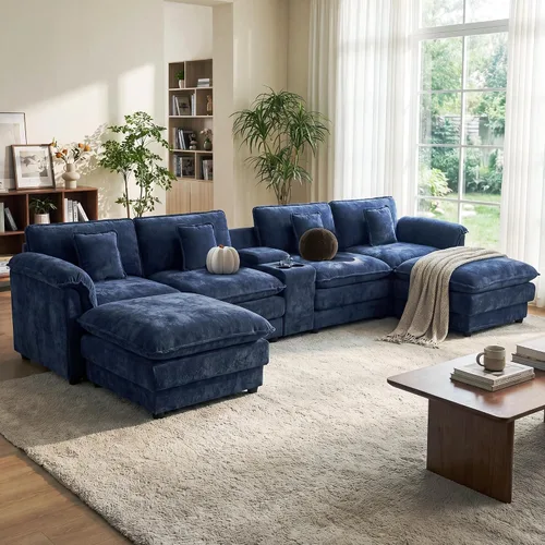 Vista 11 de Sofá seccional en forma de U, 151 pulgadas, sofás seccionales negros grandes y cómodos para sala de estar, sofás modulares modulares esponjosos