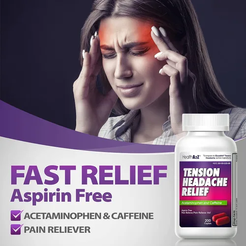 Vista 5 de HealthA2Z Alivio del dolor de cabeza por tensión Acetaminofeno 500mg Cafeína 65mg Ayuda para aliviar el dolor Sin aspirina