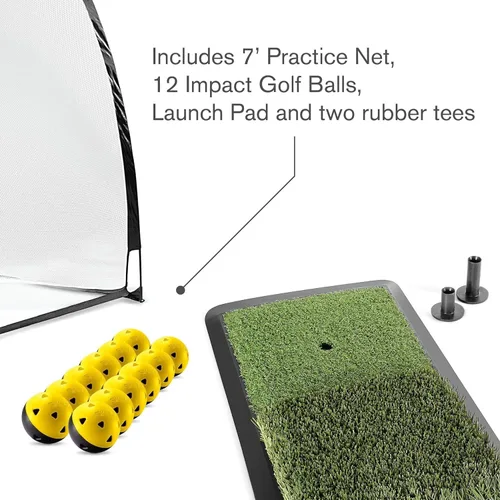 Vista 3 de SKLZ Kit de campo de conducción de golf con red, pelotas de golf, almohadilla de lanzamiento y camisetas