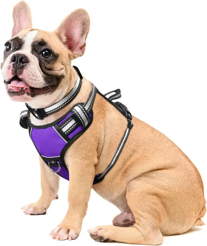 Vista 14 de Arnés para perro sin tirones, arneses para mascotas con collar, chaleco Oxford reflectante y ajustable, hebillas delanteras y traseras para correa