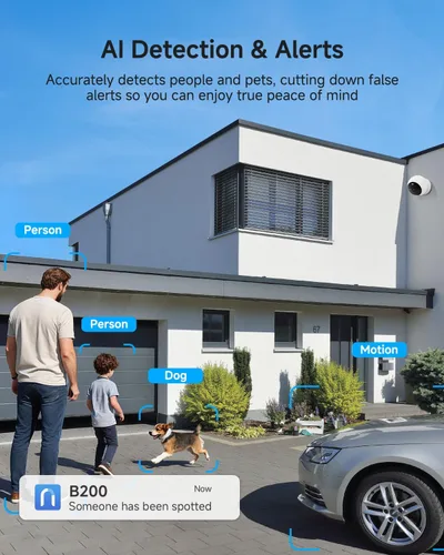 Vista 5 de Cámara de seguridad Noorio B200 inalámbrica para exteriores magnética, cámaras 1080p para seguridad del hogar, cámara WiFi para interiores
