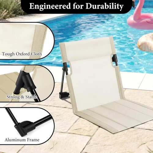Vista 4 de Paquete de 3 sillas portátiles junto a la piscina, sillas de playa plegables para adultos, asiento ligero sin patas con bolsa de transporte, silla