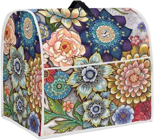 Vista 58 de Cubierta para mezclador de cocina con diseño de flores de pájaros, cubierta para procesador de alimentos con asa superior y bolsillo