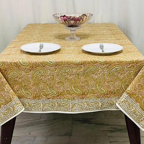 Vista 293 de Ridhi Mantel cuadrado con estampado de bloques de mano de caléndula ámbar