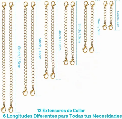 Vista 2 de UUBAAR 12 extensores de collar, cadena de extensión de collar de acero inoxidable para joyas, pulseras y tobilleras