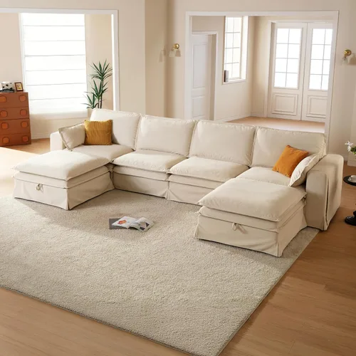 Vista 16 de Juego de sofá de 2 piezas de gran tamaño de 125 pulgadas para sala de estar, funda extraíble lavable, cómodo sofá nube de 3 plazas y sofá biplaza