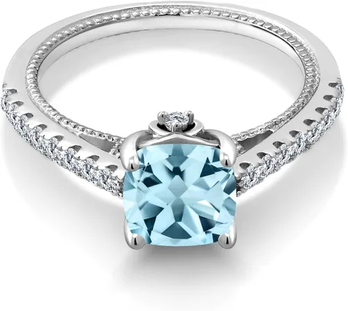 Vista 3 de Gem Stone King Anillo de compromiso de plata de ley 925 con piedra natal de 0.276 in y zafiro blanco creado Anillo de compromiso de boda