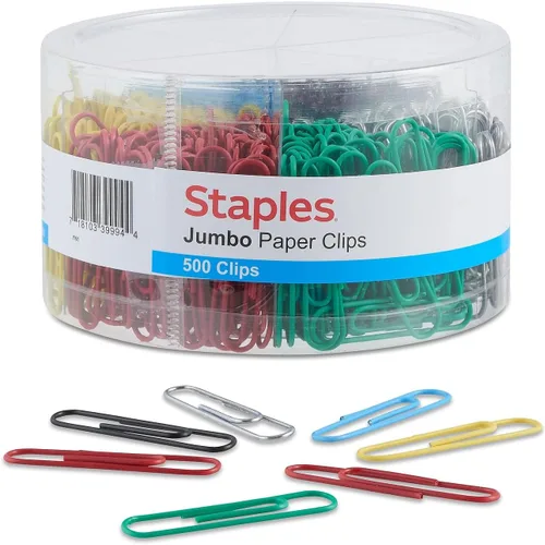 Vista 2 de Staples; Clips de papel recubiertos de vinilo de tamaño #1, 1000/tina