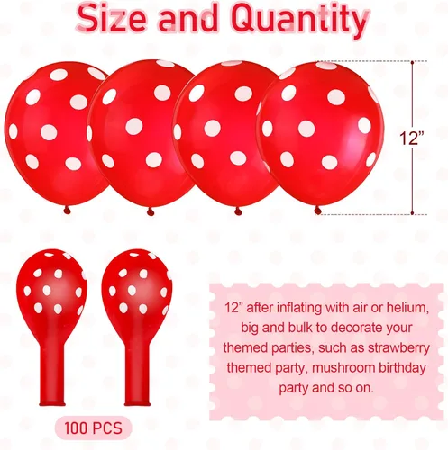 Vista 2 de Sumind 100 globos de látex de lunares negros y rojos, decoraciones de mariquita y fresa para decoración de fiestas, cumpleaños, suministros de boda