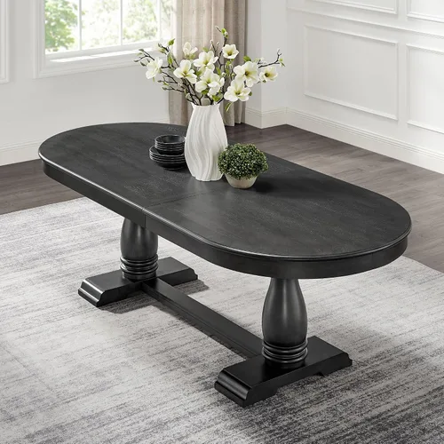 Vista 3 de WILLIAMSPACE Mesa de comedor extensible de madera de 94 pulgadas para 6 a 8 pulgadas, mesa de cocina ovalada rústica rústica con patas de madera