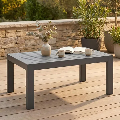 Vista 7 de Solaste - Mesa de café de aluminio para exterior, mesa rectangular de metal para patio todo clima, mueble para balcón, jardín, uso en interiores