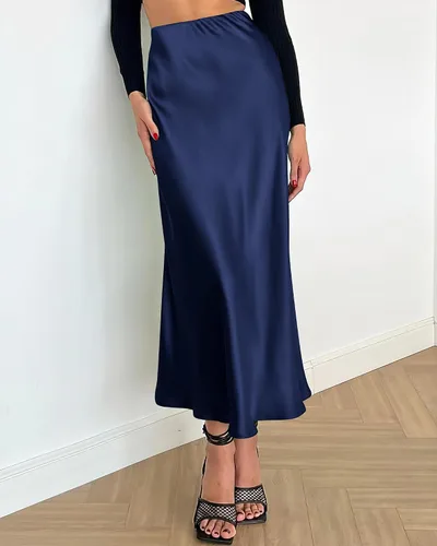 Vista 2 de BTFBM Faldas largas para mujer, trajes de otoño 2026 Azul marino