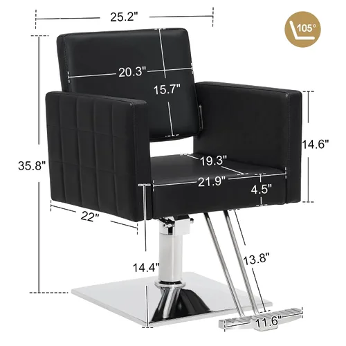 Vista 3 de Silla BarberPub para estilista de salón, silla de peluquería hidráulica, altura ajustable, cuero PVC, giro de 360 grados, barbería, salón en casa