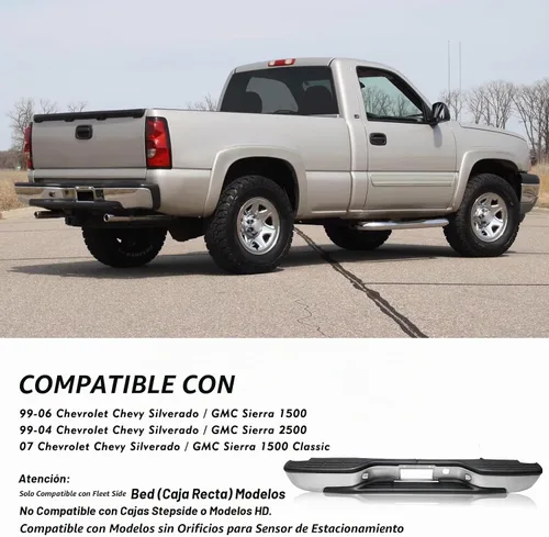 Vista 2 de TUSDAR Reemplazo de parachoques trasero para 1999-2006 Chevy Silverado GMC Sierra 1500 2500, 2007 1500 Classic Fleetside/Styleside Bed Chrome