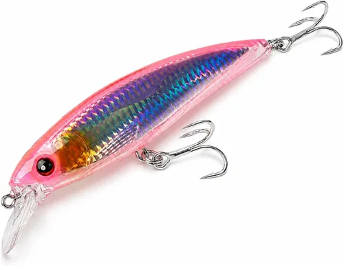 Vista 9 de Trolling Minnow Lure, 5.5in 1.5oz Floating Diving Hard Bait, 6-10ft ABS Laser Reflective Crankbait with BKK 4X 1/0 Treble Hooks, 1 Pack, for