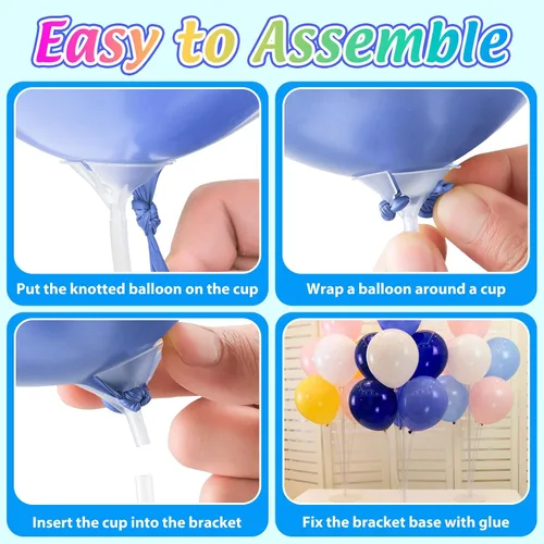 Vista 5 de Kit de soporte para globos, 4 juegos de soporte de arco de globos con base y palos para globos para mesa de Navidad, graduación, boda, cumpleaños
