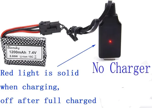 Vista 4 de Blomiky - Paquete de 2 baterías recargables de iones de litio de 7.4 V 1200 mAh con enchufe SM-5P y cable USB para alguna versión TX123 RC Boat
