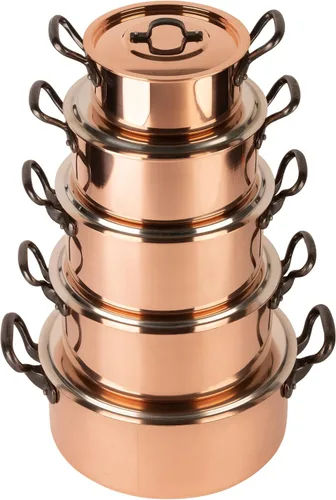 Vista 5 de olla de cobre estañado con asas y tapa de hierro fundido olla tradicional de cobre macizo olla de Francia ideal para sopas y guisos 1.5 cuartos