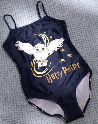 Vista 3 de Harry Potter Trajes de baño para niñas Hogwarts borgoña o azul marino Hedwig