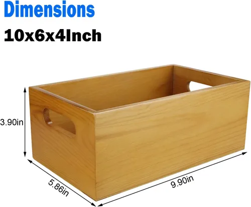 Vista 2 de Un organizador de madera de pino seleccionado, caja abierta, 4 paquetes, contenedor de almacenamiento de madera de 6 x 10 pulgadas con asa para baño