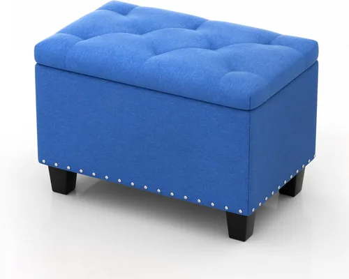 Vista 9 de MoNiBloom Banco otomano de 24 pulgadas con almacenamiento para dormitorio, banco contemporáneo de lino verde copetudo, reposapiés, taburete otomano