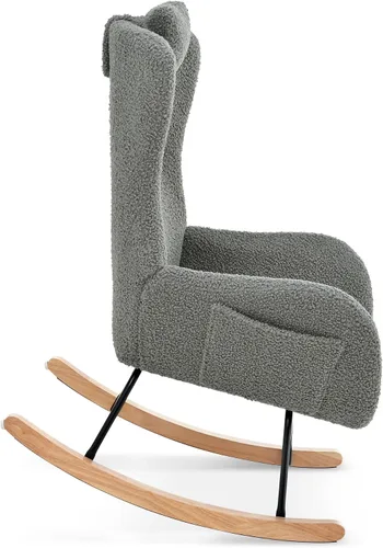 Vista 7 de CuisinSmart Mecedora tapizada de peluche para guardería, moderna silla mecedora con respaldo alto, mecedora interior para sala de estar, dormitorio
