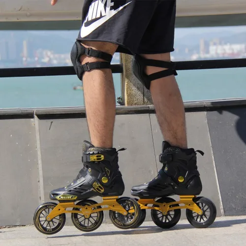 Vista 7 de LIKU Negro 3WD Patín En Línea,Patín De Carreras De 3 Ruedas Unisex