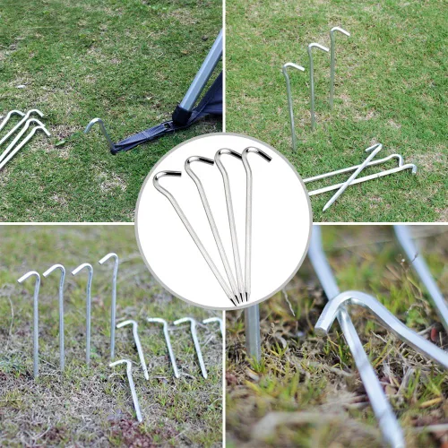 Vista 7 de Estacas de aluminio para tienda de campaña con gancho, estacas hexagonales de 7 pulgadas, estacas de jardín, estacas de camping para lanzar tienda