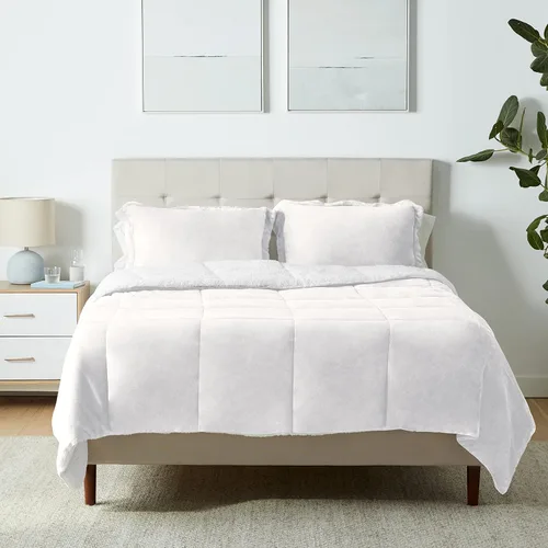 Vista 17 de Amazon Basics - Juego de ropa de cama de 3 piezas, Micromink Sherpa, ultrasuave, edredón cálido para todas las estaciones, tamaño Full/Queen, negro