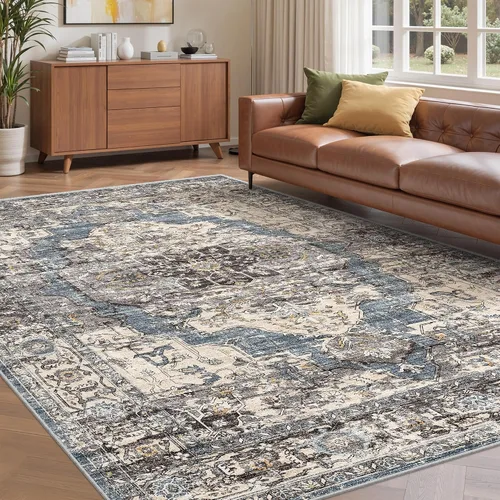 Vista 38 de befbee - Alfombra para sala de estar, lavable y resistente a manchas, con base antideslizante, ideal para dormitorio y cocina, decoración clásica