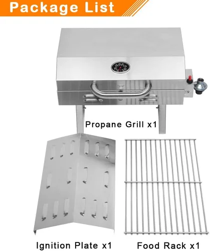 Vista 8 de ROVSUN Parrilla portátil de gas propano de 12,000 BTU, parrilla de cocina al aire libre para picnic, camping, caravana, patio, jardín, barbacoa