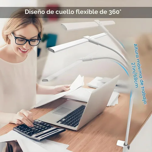Vista 5 de Hensam Lámpara de escritorio LED con abrazadera, luz de escritorio de doble cabezal para oficina en casa, luz de escritorio regulable, lámpara