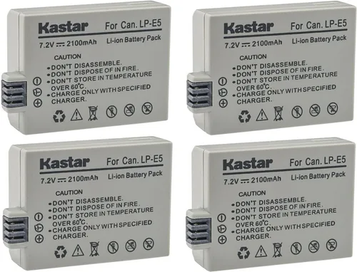 Vista 6 de Kastar Paquete de 1 batería LP-E5 de 7.2 V 2100 mAh de repuesto para batería Canon LP-E5 LPE5, cargador Canon LC-E5, LC-E5C, LC-E5E