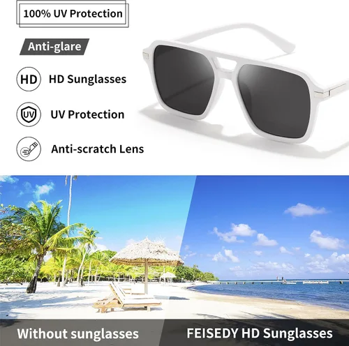 Vista 4 de FEISEDY Vintage Square Aviator Gafas de sol Mujeres Hombres Moda Retro 70s Marco Gafas de sol Sombras B0179