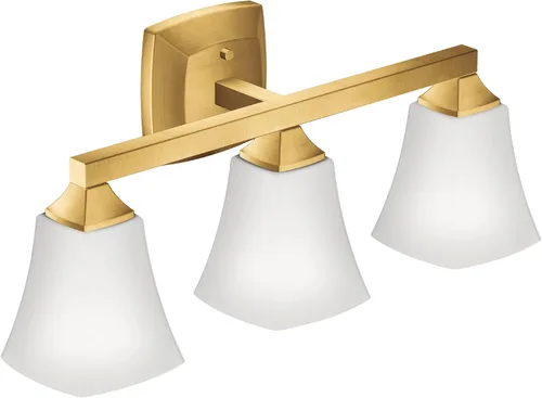 Vista 8 de Moen Voss YB5163ORB - Accesorio de tocador de baño de doble montaje con 3 luces de bronce aceitado con vidrio esmerilado