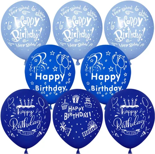 Vista 2 de 52 globos azules de cumpleaños con patrón de fiesta de cumpleaños para niños, decoración adecuada para fiestas de cumpleaños de niñas y niños, baby