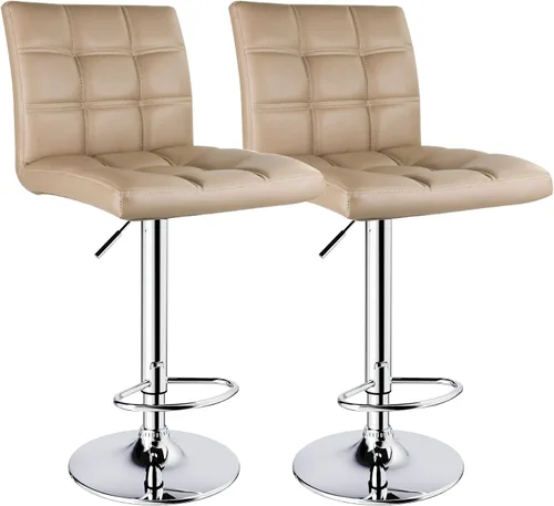 Vista 19 de Taburetes de bar ajustables de piel sintética moderna con espalda, juego de 2, taburete giratorio de altura de mostrador por Leopard (beige)