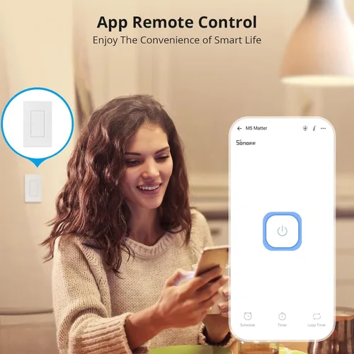 Vista 3 de SONOFF Matter Interruptor de Luz Inteligente, Interruptor de Luz WiFi de 2.4GHz, Se Requiere Cable Neutro, Interruptor de Luz Alexa Compatible