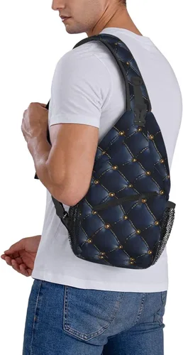Vista 6 de Small Crossbody Bags for Women Men - Vintage Navy Leather Plaid Print Adjustable Shoulder Bag Fanny Packs Belt Sling Bag Crossbody Purses Backpack