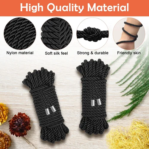 Vista 3 de Cuerda de Seda Suave, Cuerda de Cordón Trenzado Amigable con la Piel (Negro, 32 pies) Twisted Trim Rope, Nylon Twisted Cord, Braided Silk Ropes