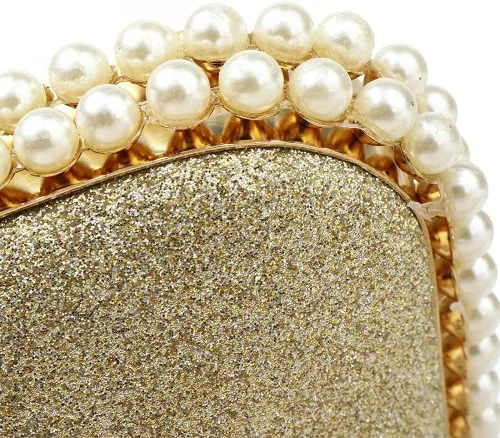 Vista 7 de YYW Bolso de mano de noche brillante con decoración de perlas para mujer, bolso de mano de lentejuelas para fiesta, bolso de hombro para boda