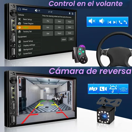 Vista 4 de Estéreo de coche de doble DIN de 7 pulgadas con Apple CarPlay inalámbrico, radio de coche Android Auto, Bluetooth 5.2, pantalla táctil IPS de 1024 *