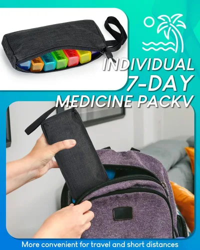 Vista 3 de Organizador de pastillas mensual 2 veces al día, con funda dura portátil, cortador de pastillas, caja de 31 días, palillo de apertura de plástico