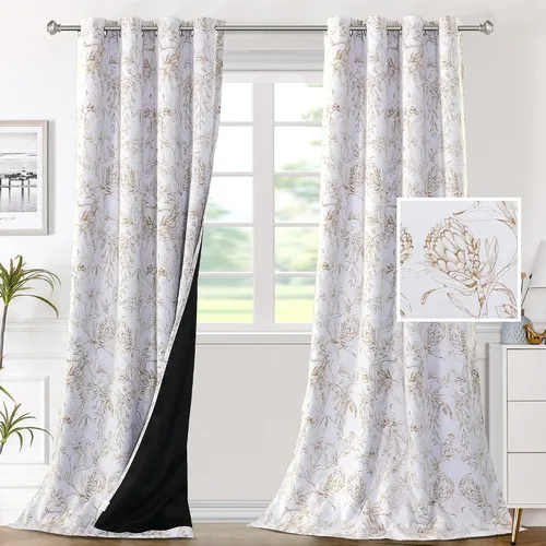 Vista 10 de H.VERSAILTEX - Cortinas 100% blackout con estampado floral de cattleyas, 45 pulgadas de largo, juego de 2 paneles térmicos con forro negro, a prueba